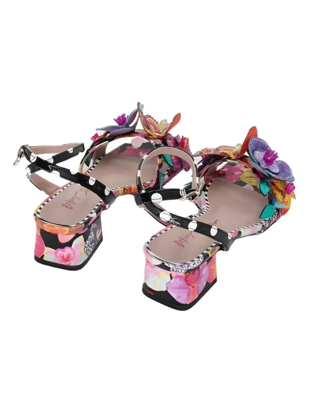 Betsey Johnson Maranda Black Multi Floral Butterfly Applique Block Sz 6.5M